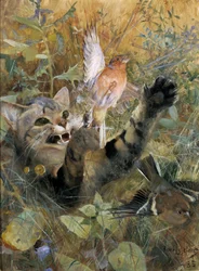 Eine Katze und ein Buchfink, 1885
